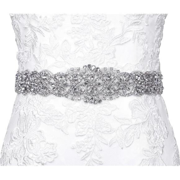 Bridal Crystal Rhinestone Braided Wedding Dress Sash Belt main image 3